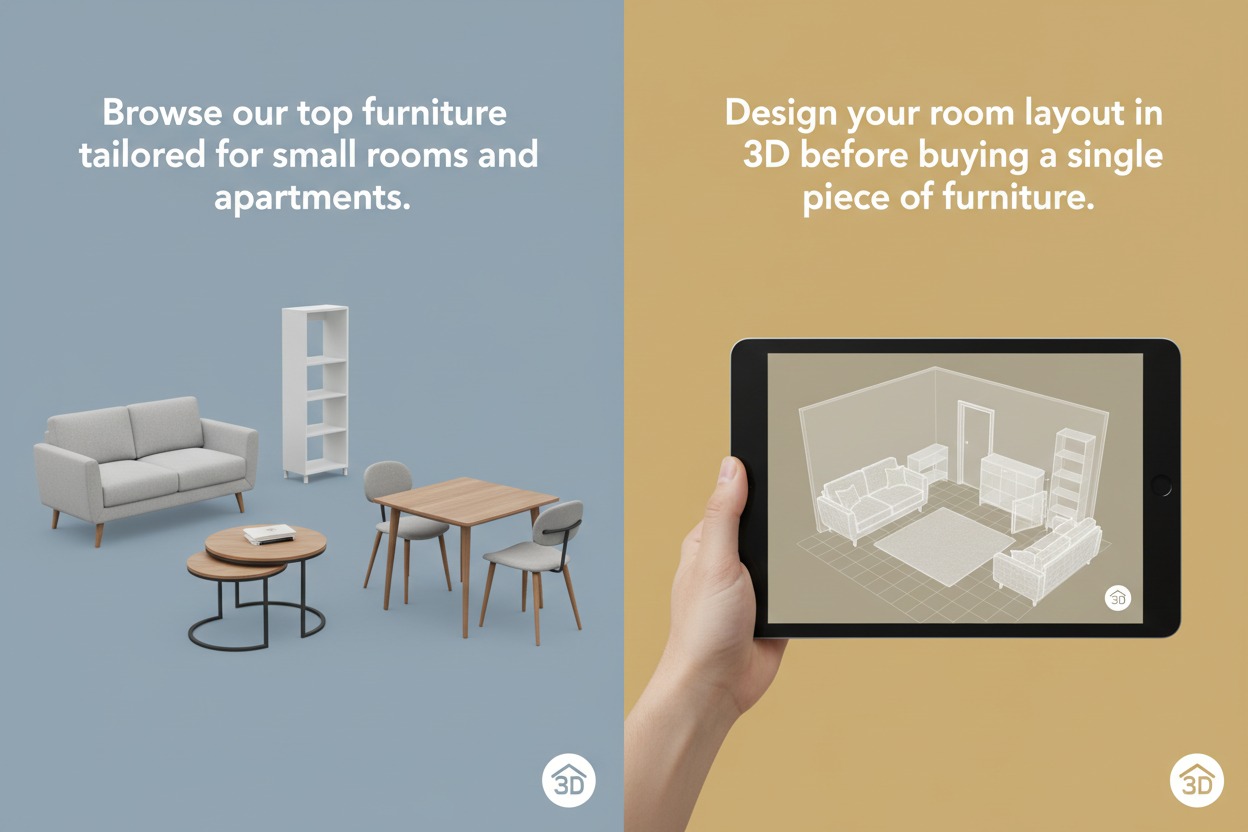 Explore nuestras mejores selecciones de muebles diseñadas para habitaciones y apartamentos pequeños. Diseñe la distribución de su habitación en 3D antes de comprar un solo mueble.